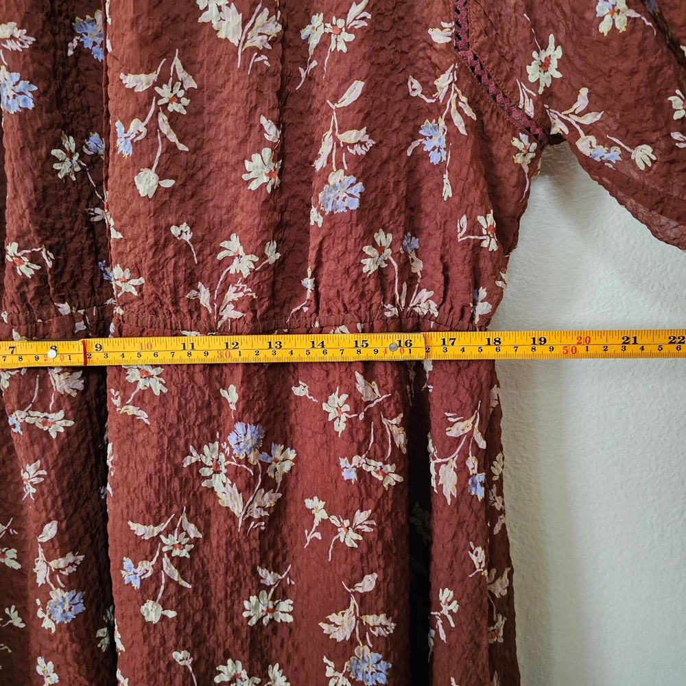 MADEWELL Women's Norma Rae Floral Print Long Sleeve Brown Mini Dress Sz 1X - Picture 11 of 12